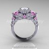 Classic 18K White Gold Three Stone Princess White and Light Pink Sapphire Solitaire Engagement Ring R500-18KWGLPSWS-2