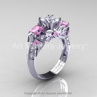 Classic 18K White Gold Three Stone Princess White and Light Pink Sapphire Solitaire Engagement Ring R500-18KWGLPSWS-1