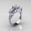 Classic 14K White Gold Three Stone Princess White Sapphire Solitaire Engagement Ring R500-14KWGWS-2