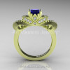 Classic 18K Green Gold 1.0 Ct Blue Sapphire Diamond Solitaire Engagement Ring R323-18KGGDBS-2