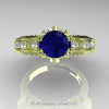 Classic 18K Green Gold 1.0 Ct Blue Sapphire Diamond Solitaire Engagement Ring R323-18KGGDBS-3