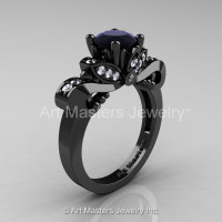 Classic 14K Black Gold 1.0 Ct Black and White Diamond Solitaire Engagement Ring R323-14KBGDBD-1