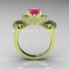 Classic 18K Green Gold 1.0 Ct Pink Sapphire Diamond Solitaire Engagement Ring R323-18KGGDPS-2