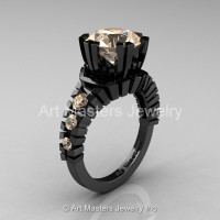 Modern 14K Black Gold 3.0 Ct Champagne Diamond Solitaire Wedding Anniversary Ring R325-14KBGCHD-1