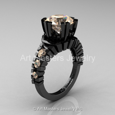 Modern 14K Black Gold 3.0 Ct Champagne Diamond Solitaire Wedding Anniversary Ring R325-14KBGCHD-1