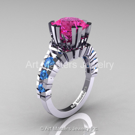 Modern 14K White Gold 3.0 Ct Pink Sapphire Blue Topaz Solitaire Wedding Anniversary Ring R325-14KWGBTPS-1