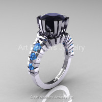 Modern 14K White Gold 3.0 Ct Black Diamond Blue Topaz Solitaire Wedding Anniversary Ring R325-14KWGBTBD-1