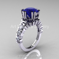 Modern 14K White Gold 3.0 Ct Blue and White Sapphire Solitaire Wedding Anniversary Ring R325-14KWGWSBS-1