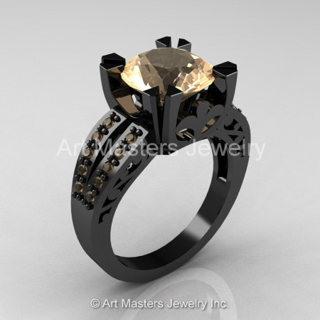 Modern Vintage 14K Black Gold 3.0 Carat Champagne Diamond Solitaire Ring R102-14KBGCHD-1