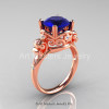 Art Masters Vintage 14K Rose Gold 3.0 Ct Blue Sapphire Diamond Wedding Ring Set R167S-14KRGDBS-2