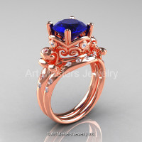 Art Masters Vintage 14K Rose Gold 3.0 Ct Blue Sapphire Diamond Wedding Ring Set R167S-14KRGDBS-1