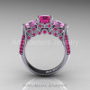 Art Masters Classic 14K White Gold Three Stone Pink and Light Pink Sapphire Solitaire Ring R200-14KWGLPSPS-2