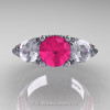 Art Masters Classic 14K White Gold Three Stone Pink and White Sapphire Solitaire Ring R200-14KWGWSPS-3