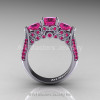 Art Masters Classic 14K White Gold Three Stone Pink Sapphire Solitaire Ring R200-14KWGPS-2