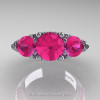 Art Masters Classic 14K White Gold Three Stone Pink Sapphire Solitaire Ring R200-14KWGPS-3