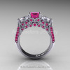 Art Masters Classic 14K White Gold Three Stone Pink and White Sapphire Solitaire Ring R200-14KWGWSPS-2