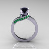 Classic 14K White Gold 1.0 Ct Black Diamond Emerald Designer Solitaire Ring R259-14KWGEMBD-2