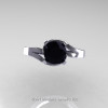 Classic 14K White Gold 1.0 Ct Black Diamond Emerald Designer Solitaire Ring R259-14KWGEMBD-3