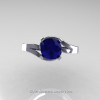 Classic 14K White Gold 1.0 Ct Blue Sapphire Emerald Designer Solitaire Ring R259-14KWGEMBS-3