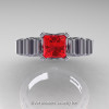 Classic Armenian 950 Platinum 1.0 Ct Princess Rubies Diamond Solitaire Wedding Ring R608-PLATDR-3