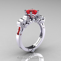 Classic Armenian 950 Platinum 1.0 Ct Princess Rubies Diamond Solitaire Wedding Ring R608-PLATDR-1