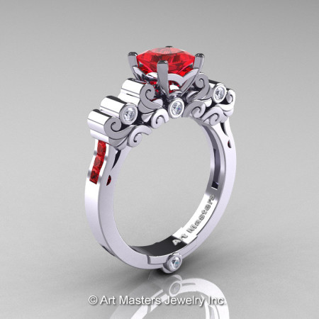 Classic Armenian 950 Platinum 1.0 Ct Princess Rubies Diamond Solitaire Wedding Ring R608-PLATDR-1