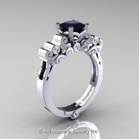 Classic Armenian 950 Platinum 1.0 Ct Princess Black and White Diamond Solitaire Wedding Ring R608-PLATDBD-1