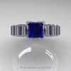 Classic Armenian 950 Platinum 1.0 Ct Princess Blue Sapphire Diamond Solitaire Wedding Ring R608-PLATDBS-3