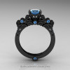 Classic Armenian 14K Black Gold 1.0 Ct Princess Swiss Blue Topaz Solitaire Wedding Ring R608-14KBGBT-2