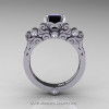 Classic Armenian 14K White Gold 1.0 Ct Princess Black and White Diamond Solitaire Wedding Ring R608-14KWGDBD-2