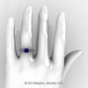 Classic Armenian 14K White Gold 1.0 Ct Princess Blue Sapphire Diamond Solitaire Wedding Ring R608-14KWGDBS-4