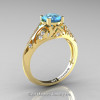 Classic Armenian 18K Yellow Gold 1.0 Ct Swiss Blue Topaz Diamond Engagement Ring Wedding Band Set R477S-18KYGDSBT-2