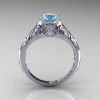 Classic Armenian 14K White Gold 1.0 Ct Swiss Blue Topaz Diamond Engagement Ring R477-14KWGDSBT-2