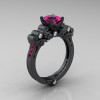 Classic Armenian 14K Matte Black Gold 1.0 Ct Pink Sapphire Diamond Solitaire Wedding Ring R608-14KMBGDPS-2