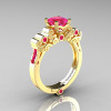 Classic Armenian 18K Yellow Gold 1.0 Ct Princess Pink Sapphire Solitaire Wedding Ring R608-18KYGPS-2