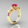 Classic Armenian 18K Yellow Gold 1.0 Ct Princess Rose Rubies Solitaire Wedding Ring R608-18KYGRR-2