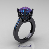 Classic 14K Black Gold 3.0 Carat Russian Alexandrite Blue Topaz Solitaire Wedding Ring R301-14KBGBTAL by Art Masters Jewelry