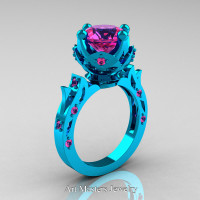 Modern Antique 14K Turquoise Gold 3.0 Carat Pink Sapphire Solitaire Wedding Ring R214-14KTGPS - Perspective