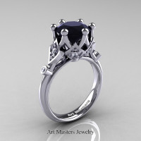 Modern Antique 14K White Gold 3.0 Carat Black and White Diamond Solitaire Wedding Ring R514-14KWGDBD - Perspective