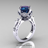 Modern Antique 14K White Gold 3.0 Carat Alexandrite Diamond Solitaire Wedding Ring R214-14KWGDAL - Perspective