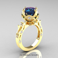 Modern Antique 14K Yellow Gold 3.0 Carat Alexandrite Diamond Solitaire Wedding Ring R214-14KYGDAL - Perspective