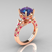 Classic French 14K Rose Gold 3.0 Carat Alexandrite Pink Sapphire Diamond Solitaire Wedding Ring R401-14KRGDPSSAL Perspective