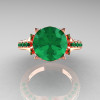 Classic French 14K Rose Gold 3.0 Carat Emerald Solitaire Wedding Ring R401-14KRGEM