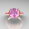 Classic French 14K Rose Gold 3.0 Carat Light Pink Sapphire Solitaire Wedding Ring R401-14KRGLPS