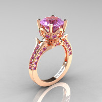 Classic French 14K Rose Gold 3.0 Carat Lilac Amethyst Solitaire Wedding Ring R401-14KRGLAM