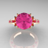 Classic French 14K Rose Gold 3.0 Carat Pink Sapphire Diamond Solitaire Wedding Ring R401-14KRGDPSS