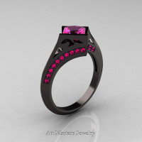 Exclusive French 14K Black Gold 1.5 CT Princess Pink Sapphire Engagement Ring R176-14KBGPS Perspective