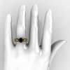Nature Inspired 14K Yellow Gold 1.0 Ct Oval Black Diamond Bee Wedding Ring R531-14KYGBD