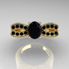 Nature Inspired 14K Yellow Gold 1.0 Ct Oval Black Diamond Bee Wedding Ring R531-14KYGBD