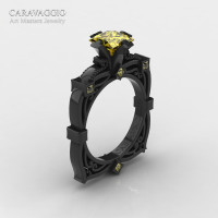 Art Masters Caravaggio 14K Black Gold 1.5 Ct Princess Yellow Sapphire Engagement Ring R630-14KBGYS